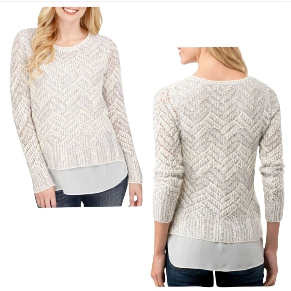 Lucky Brand Sweater Womens Large Beige Cable Knit Layered Pullover